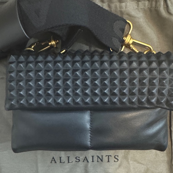All Saints Ezra Stud Black Leather Crossbody bag - Picture 4 of 10